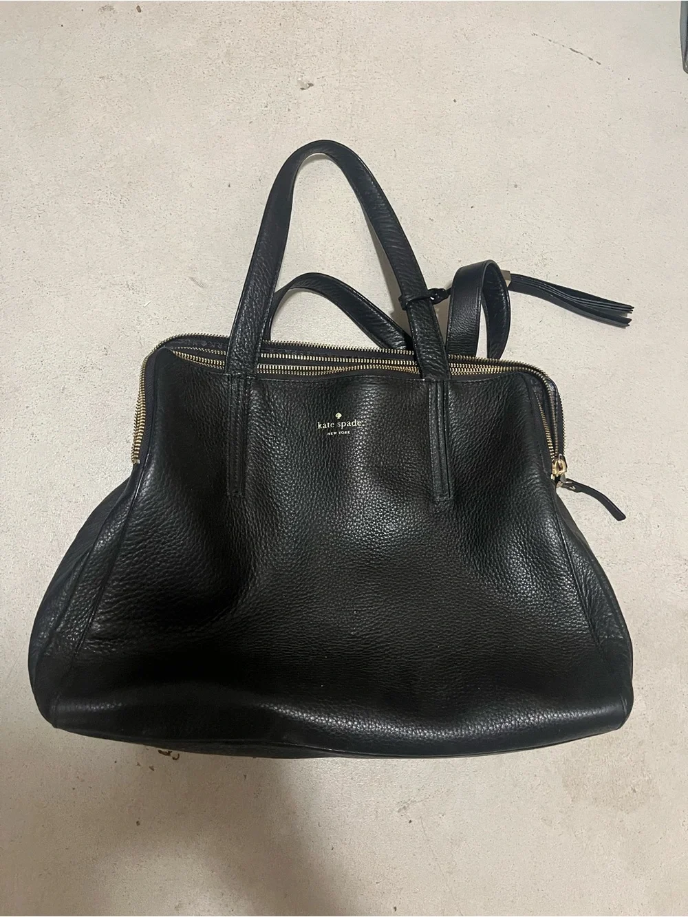kate spade Black Pebbled Leather Satchel with Gold Hardware